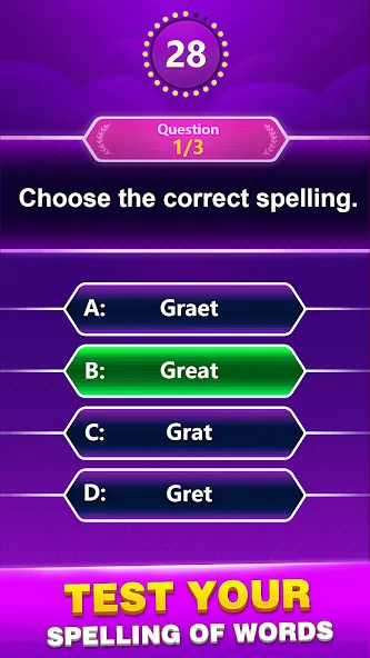Скачать взлом Spelling Quiz — Word Trivia (Спеллинг Квиз)  [МОД Unlocked] — полная версия apk на Андроид screen 1